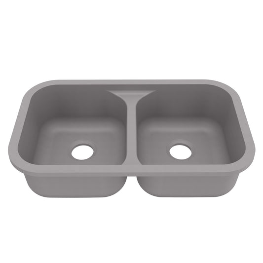 32-7/8" Seamless Undermount Doube Equal Bowl Quartz Composite Kitchen Sink In Grey