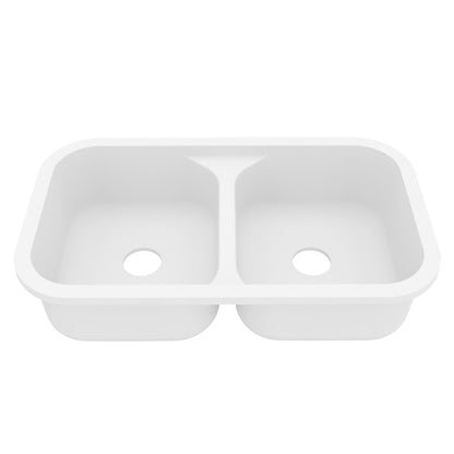32-7/8" Seamless Undermount Doube Equal Bowl Quartz Composite Kitchen Sink In White