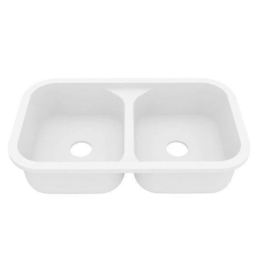 32-7/8" Seamless Undermount Doube Equal Bowl Quartz Composite Kitchen Sink In White