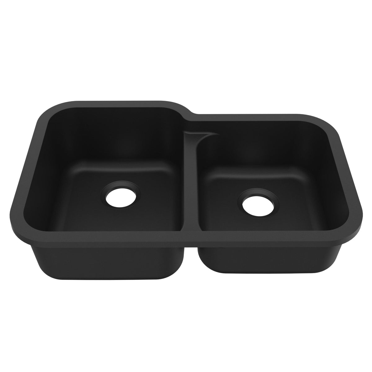 32-3/8" Seamless Undermount Double Offset Bowl Quartz Composite Kitchen Sink In Black