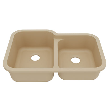 32-3/8" Seamless Undermount Double Offset Bowl Quartz Composite Kitchen Sink In Bisque