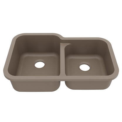 32-3/8" Seamless Undermount Double Offset Bowl Quartz Composite Kitchen Sink In Concrete