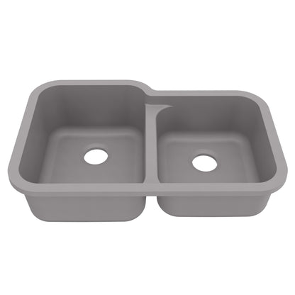 32-3/8" Seamless Undermount Double Offset Bowl Quartz Composite Kitchen Sink In Grey