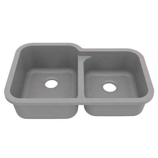 32-3/8" Seamless Undermount Double Offset Bowl Quartz Composite Kitchen Sink In Grey