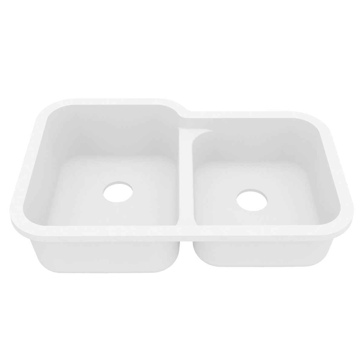 32-3/8" Seamless Undermount Double Offset Bowl Quartz Composite Kitchen Sink In White