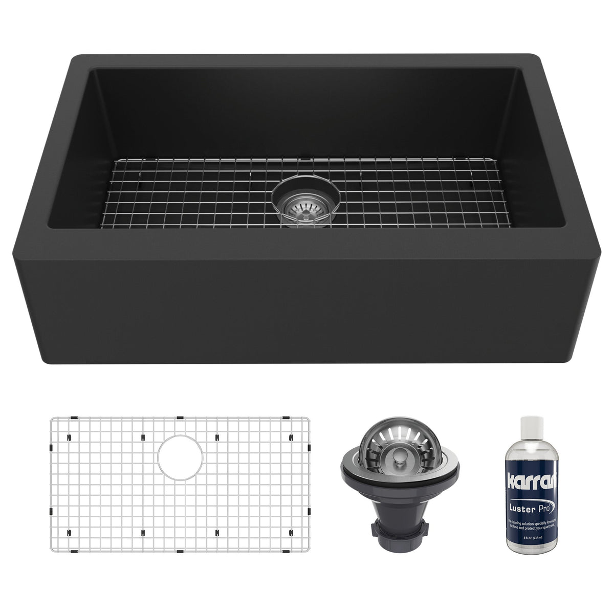 34" Farmhouse Large Single Bowl Quartz Composite Kitchen Sink Kit In Black