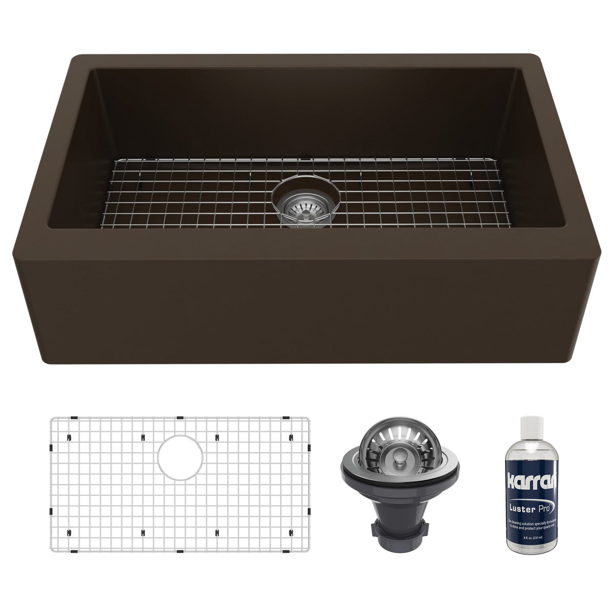 34" Farmhouse Large Single Bowl Quartz Composite Kitchen Sink Kit In Brown
