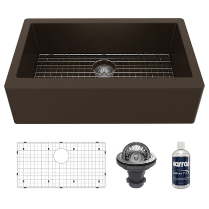 34" Farmhouse Large Single Bowl Quartz Composite Kitchen Sink Kit In Brown