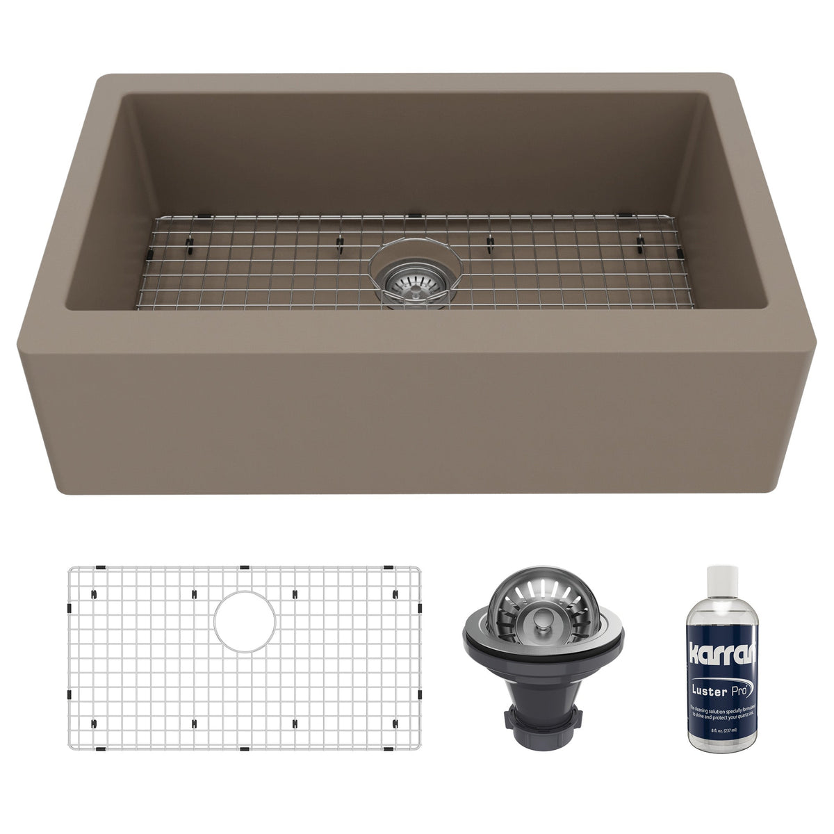 34" Farmhouse Large Single Bowl Quartz Composite Kitchen Sink Kit In Concrete