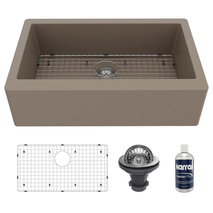 34" Farmhouse Large Single Bowl Quartz Composite Kitchen Sink Kit In Concrete