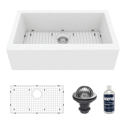 34" Farmhouse Large Single Bowl Quartz Composite Kitchen Sink Kit In White