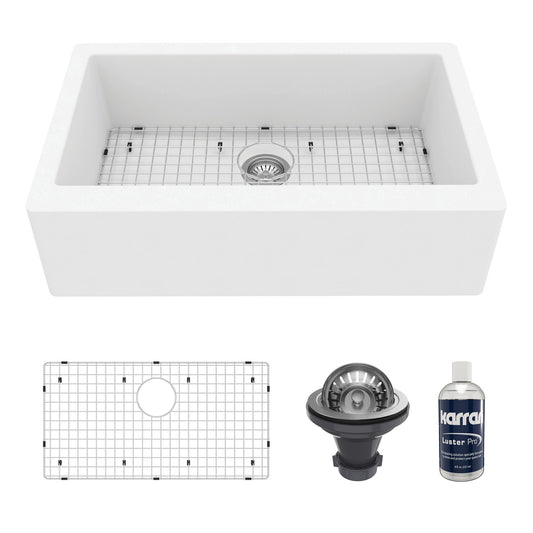 34" Farmhouse Large Single Bowl Quartz Composite Kitchen Sink Kit In White