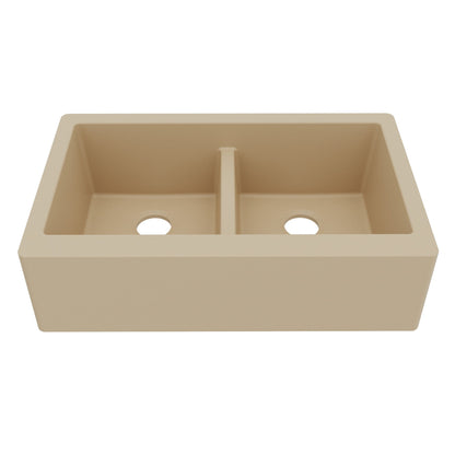 34" Farmhouse Double Equal Bowl Quartz Composite Kitchen Sink In Bisque