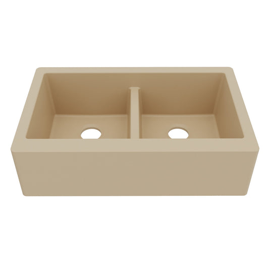34" Farmhouse Double Equal Bowl Quartz Composite Kitchen Sink In Bisque