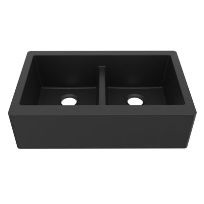 34" Farmhouse Double Equal Bowl Quartz Composite Kitchen Sink In Black