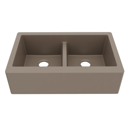34" Farmhouse Double Equal Bowl Quartz Composite Kitchen Sink In Concrete