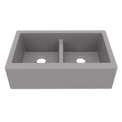 34" Farmhouse Double Equal Bowl Quartz Composite Kitchen Sink In Grey