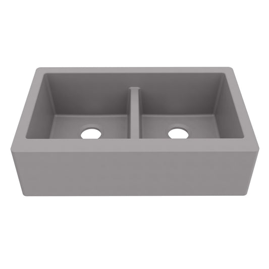 34" Farmhouse Double Equal Bowl Quartz Composite Kitchen Sink In Grey