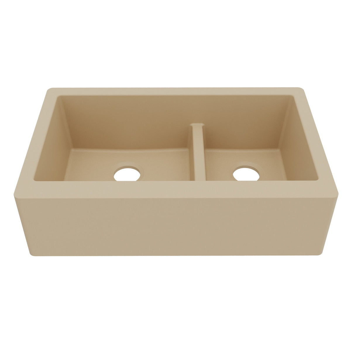 34" Farmhouse Double Offset Bowl Quartz Composite Kitchen Sink In Bisque