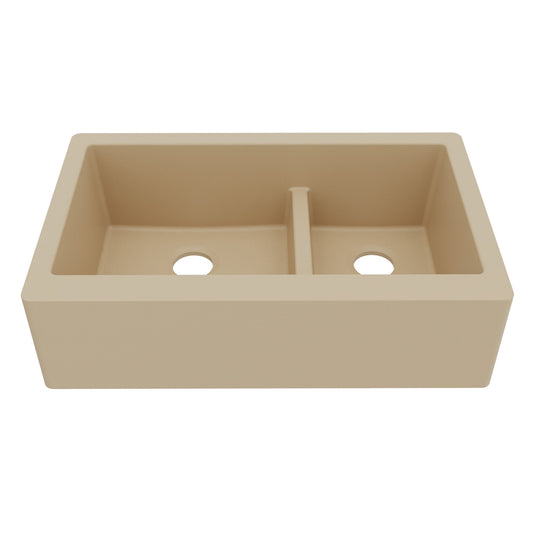 34" Farmhouse Double Offset Bowl Quartz Composite Kitchen Sink In Bisque