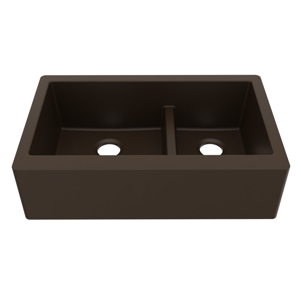 34" Farmhouse Double Offset Bowl Quartz Composite Kitchen Sink In Brown