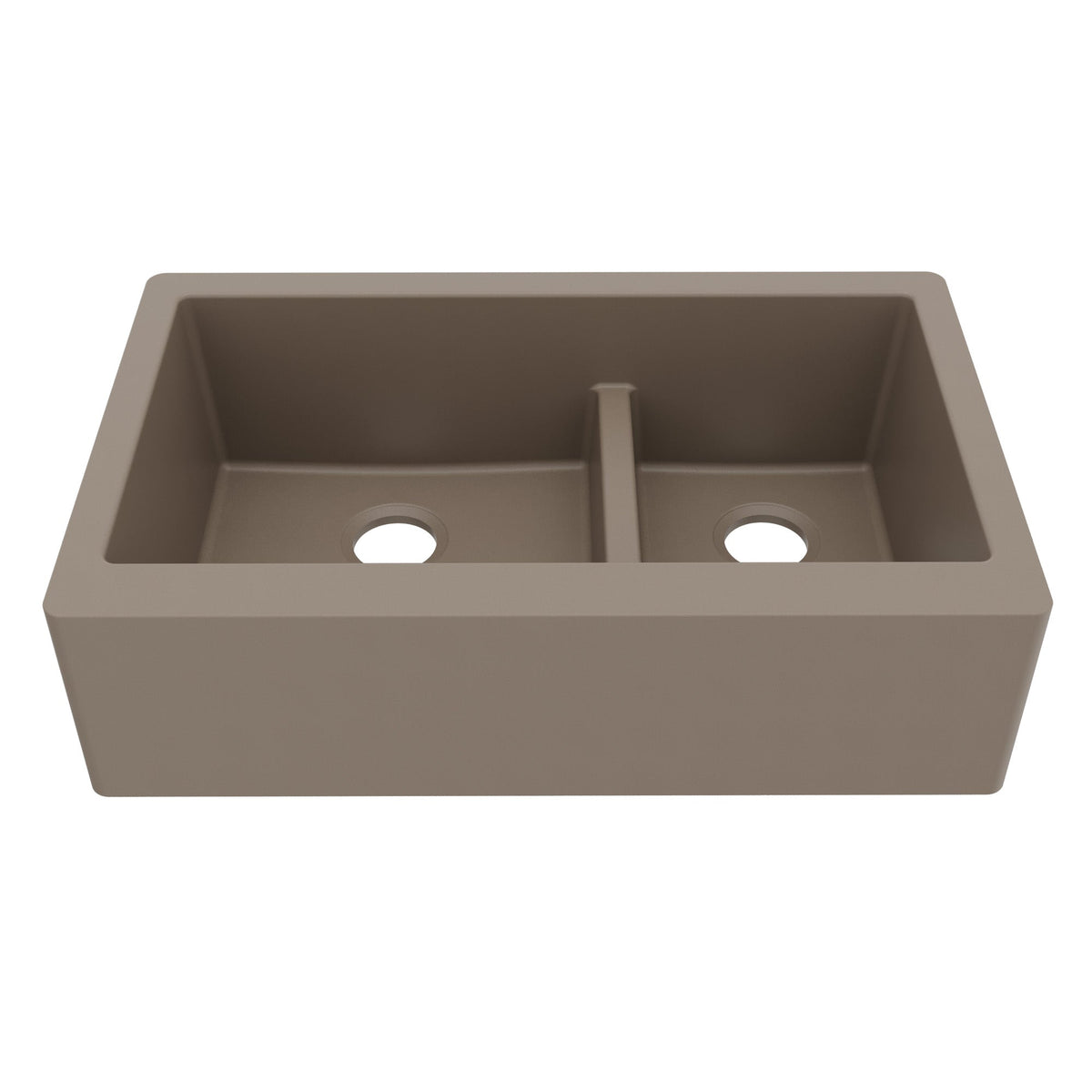 34" Farmhouse Double Offset Bowl Quartz Composite Kitchen Sink In Concrete