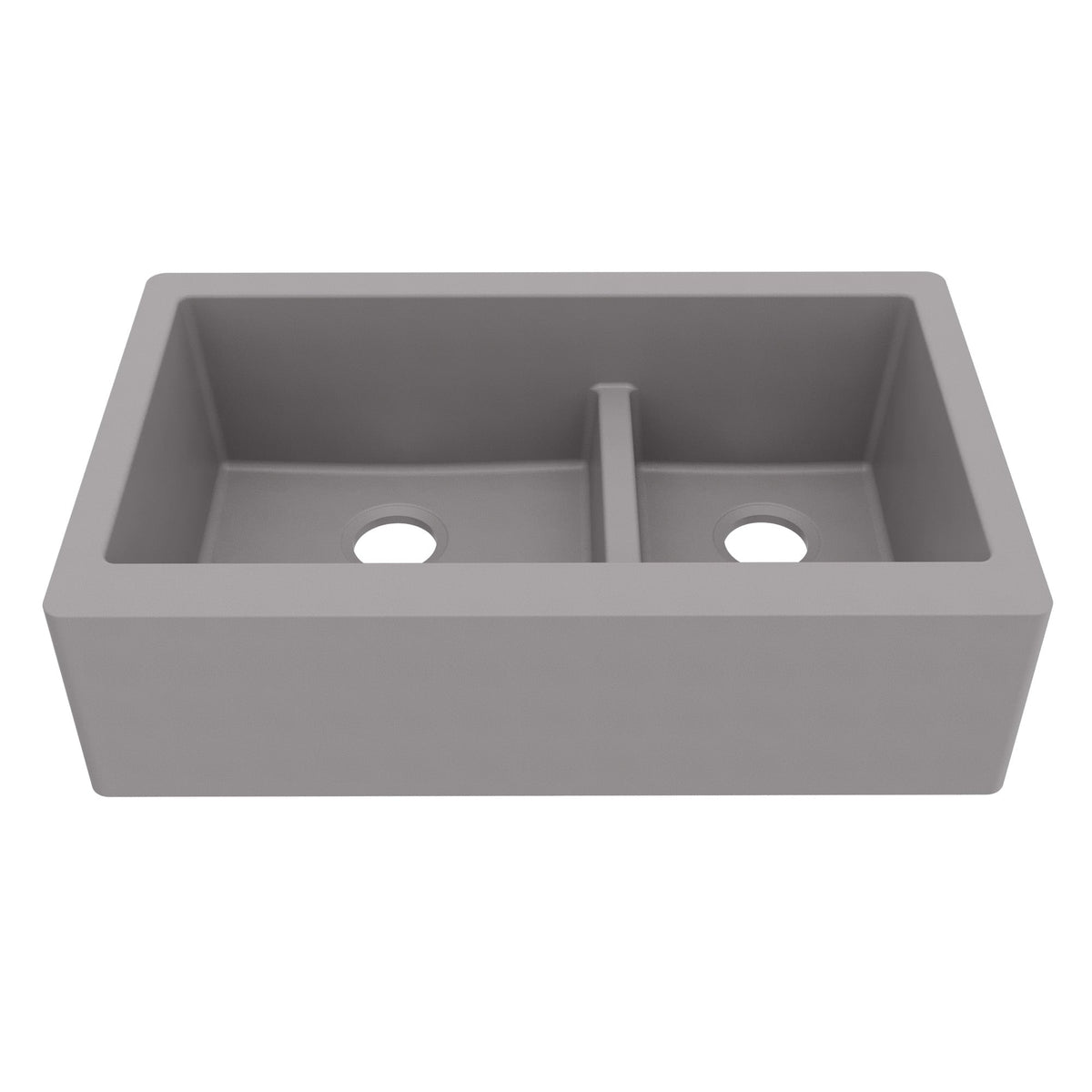 34" Farmhouse Double Offset Bowl Quartz Composite Kitchen Sink In Grey