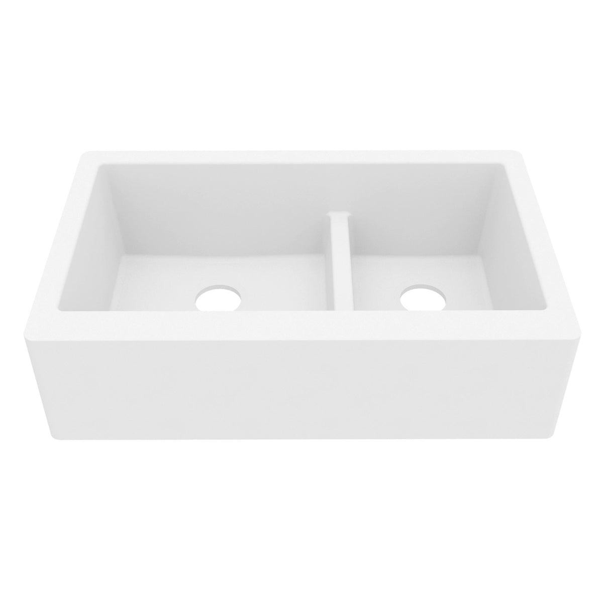 34" Farmhouse Double Offset Bowl Quartz Composite Kitchen Sink In White