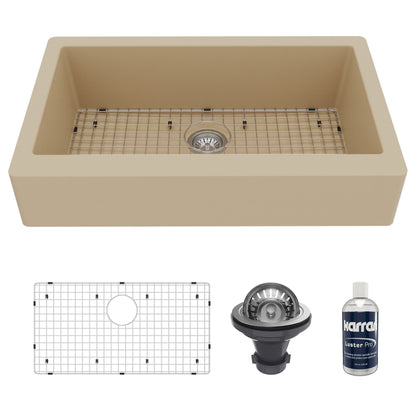 34"" Retrofit Farmhouse Large Single Bowl Quartz Composite Kitchen Sink Kit In Bisque