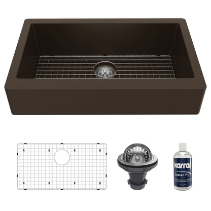 34" Retrofit Farmhouse Large Single Bowl Quartz Composite Kitchen Sink Kit In Brown