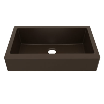 34" Retrofit Farmhouse Large Single Bowl Quartz Composite Kitchen Sink In Brown