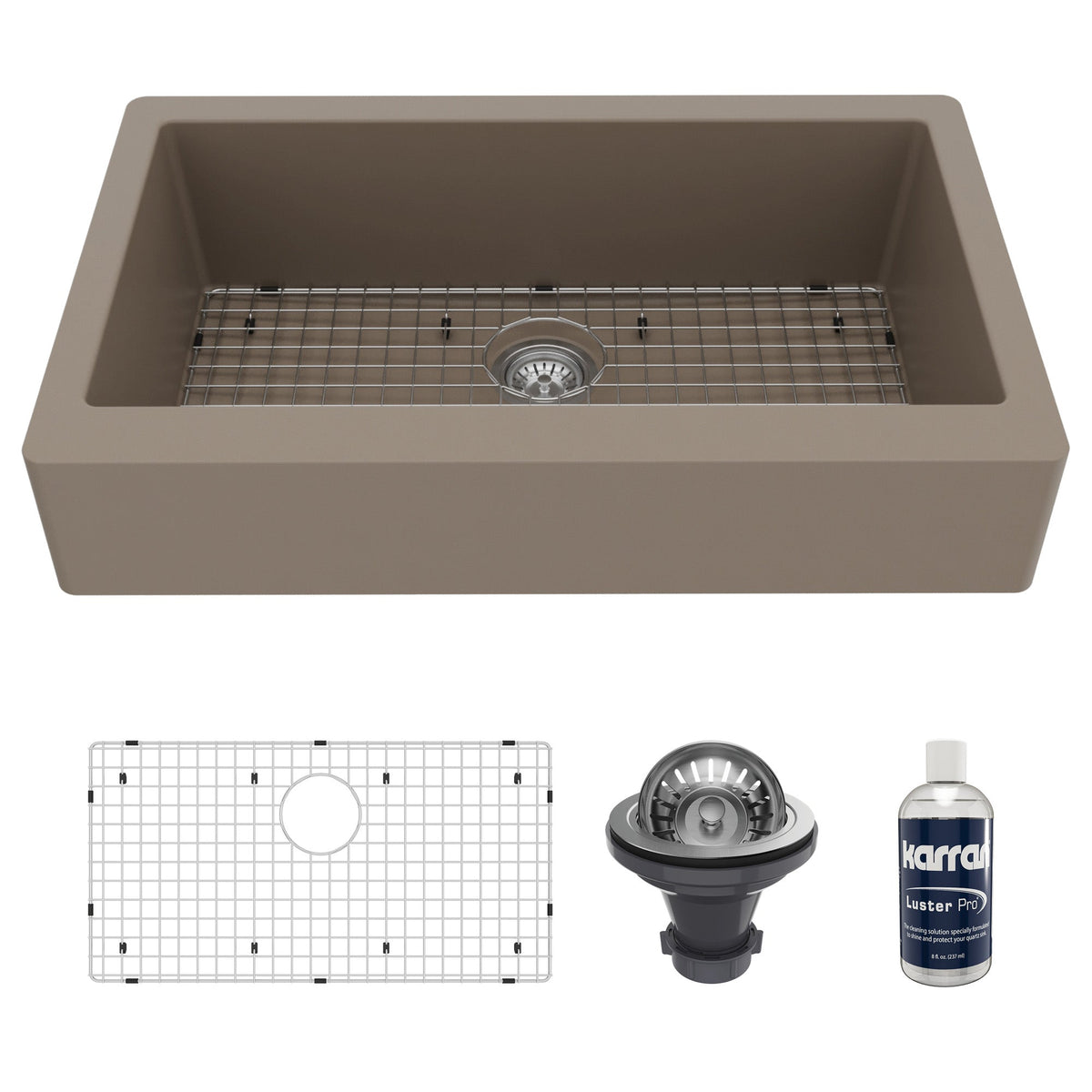 34" Retrofit Farmhouse Large Single Bowl Quartz Composite Kitchen Sink Kit In Concrete