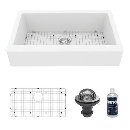 34" Retrofit Farmhouse Large Single Bowl Quartz Composite Kitchen Sink Kit In White