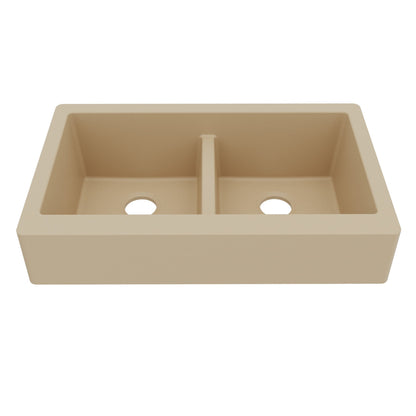 34" Retrofit Farmhouse Double Equal Bowl Quartz Composite Kitchen Sink In Bisque