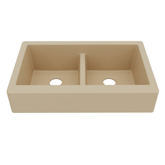 34" Retrofit Farmhouse Double Equal Bowl Quartz Composite Kitchen Sink In Bisque