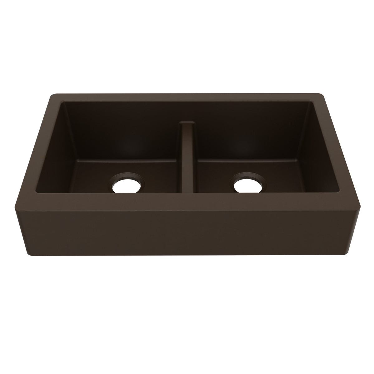 34" Retrofit Farmhouse Double Equal Bowl Quartz Composite Kitchen Sink In Brown