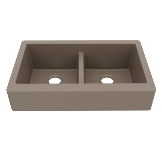 34" Retrofit Farmhouse Double Equal Bowl Quartz Composite Kitchen Sink In Concrete