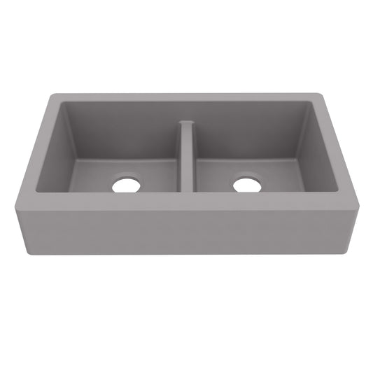 34" Retrofit Farmhouse Double Equal Bowl Quartz Composite Kitchen Sink In Grey