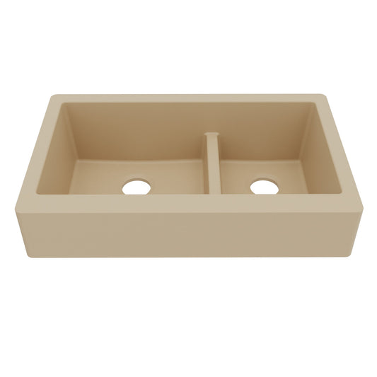 34" Retrofit Farmhouse Double Offset Bowl Quartz Composite Kitchen Sink In Bisque
