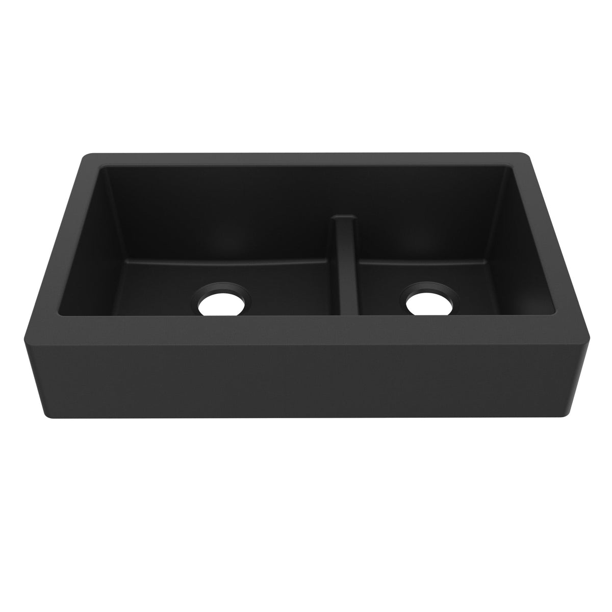34" Retrofit Farmhouse Double Offset Bowl Quartz Composite Kitchen Sink In Black