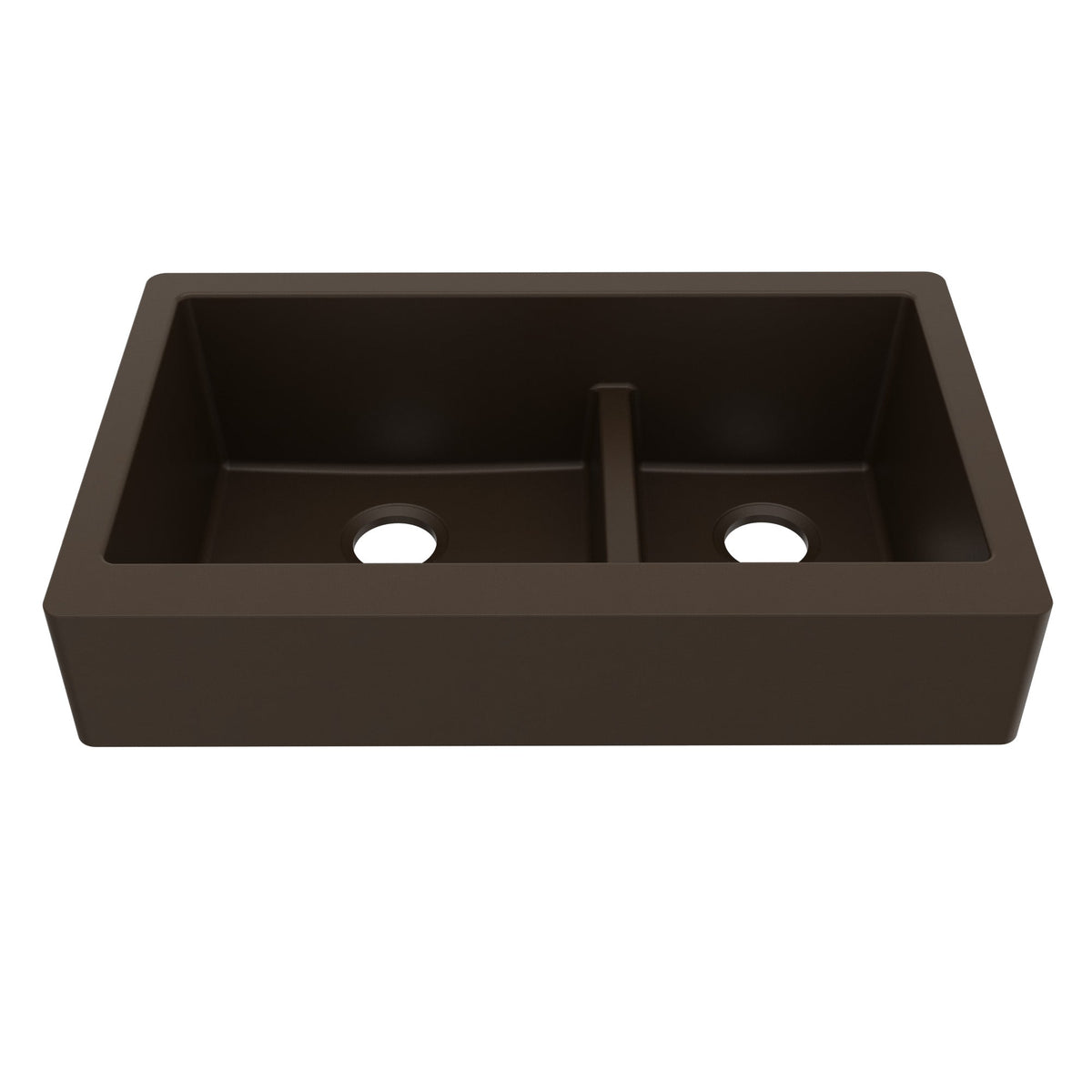 34" Retrofit Farmhouse Double Offset Bowl Quartz Composite Kitchen Sink In Brown