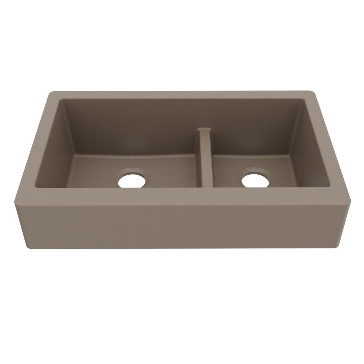 34" Retrofit Farmhouse Double Offset Bowl Quartz Composite Kitchen Sink In Concrete