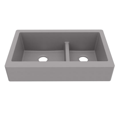 34" Retrofit Farmhouse Double Offset Bowl Quartz Composite Kitchen Sink In Grey
