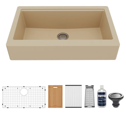 34" Retrofit Farmhouse Large Single Bowl Quartz Composite Workstation Kitchen Sink In Bisque