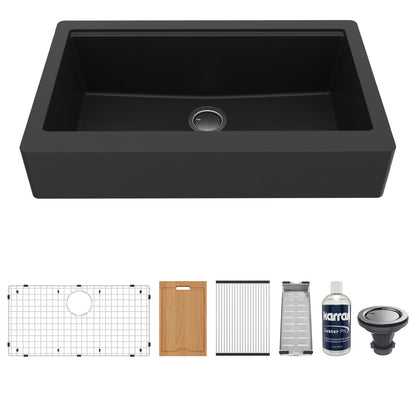 34" Retrofit Farmhouse Large Single Bowl Quartz Composite Workstation Kitchen Sink In Black