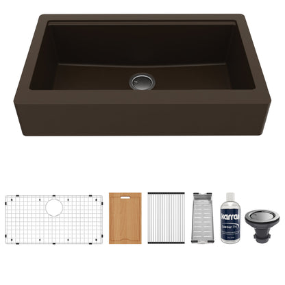 34" Retrofit Farmhouse Large Single Bowl Quartz Composite Workstation Kitchen Sink In Brown