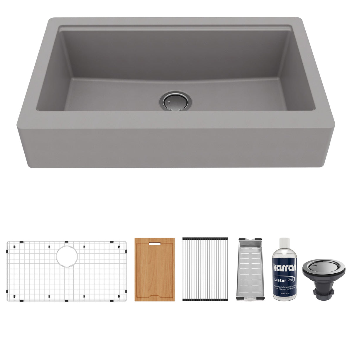 34" Retrofit Farmhouse Large Single Bowl Quartz Composite Workstation Kitchen Sink In Grey