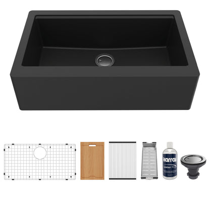 34" Farmhouse Large Single Bowl Quartz Composite Workstation Kitchen Sink In Black