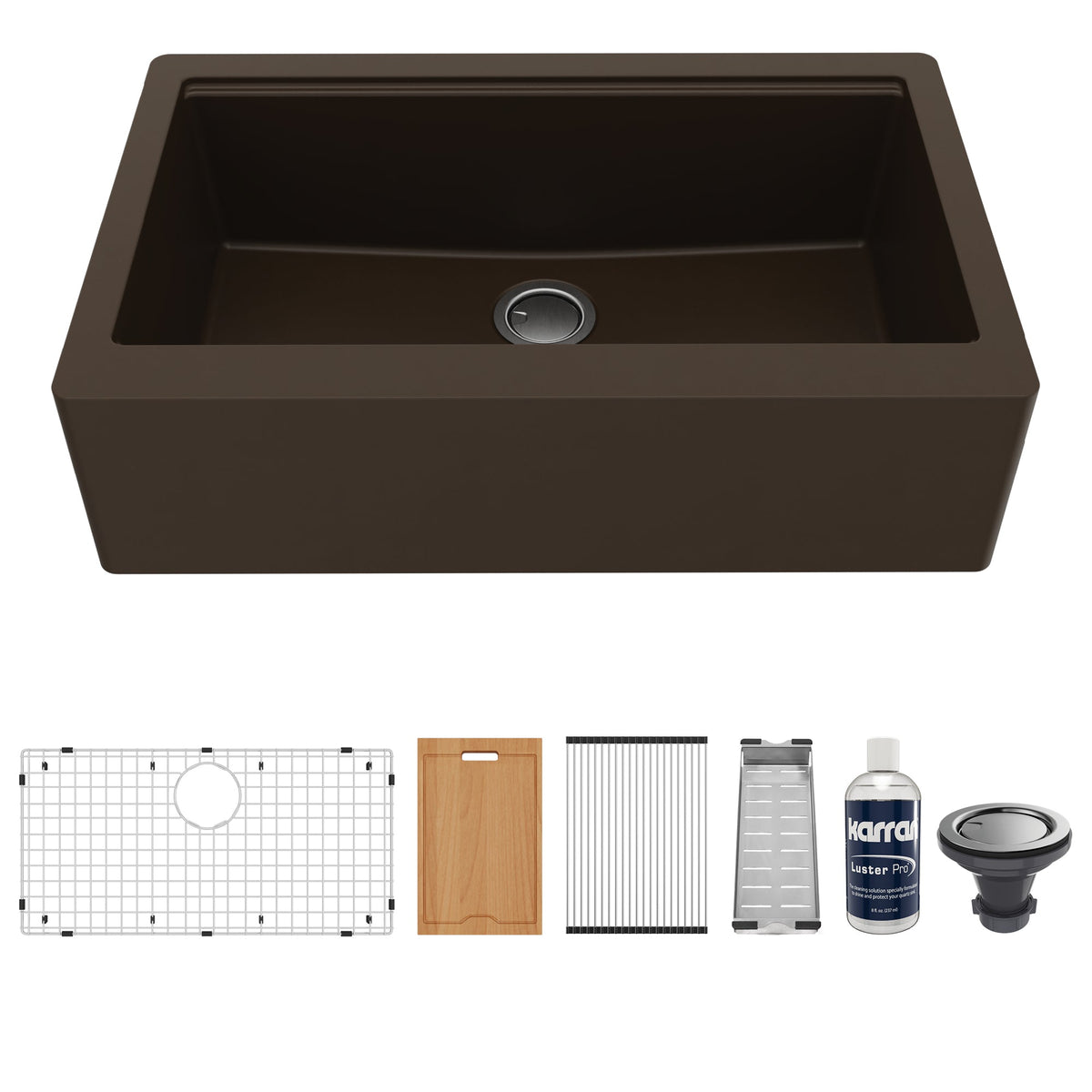 34" Farmhouse Large Single Bowl Quartz Composite Workstation Kitchen Sink In Brown