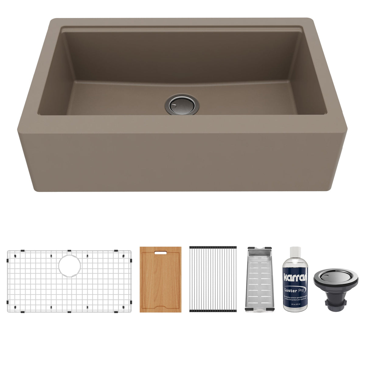 34" Farmhouse Large Single Bowl Quartz Composite Workstation Kitchen Sink In Concrete